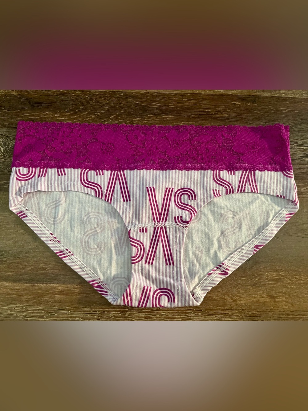 Victoria’s Secret Sheer Waist VS Striped Logo Hiphugger Panty Size Medium